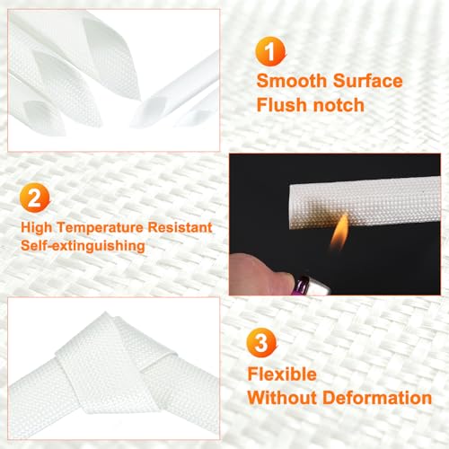 MECCANIXITY 10ft Braided Cable Sleeve, 5/16" ID 200C Heat Resistant 1500V Fiberglass Wire Insulation Cord Protector Organizer Wires Management for Motor Engine Fuel Line, White - color: White, size: 10ft-8mm