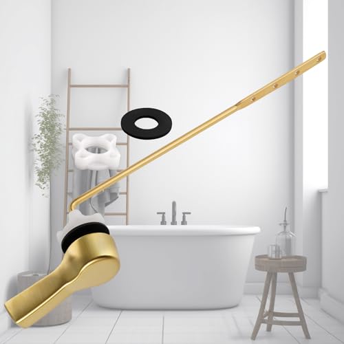 Hibbent Universal Metal Front Mount Toilet Handle Replacement Kit | Brushed Gold Solid Brass Toilet Flush Tank Lever, Stainless Steel Flapper Chains for Most Toilet Tanks - color: Brushed Gold, style: Upgraded Front Mount