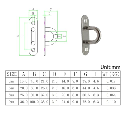 Ceiling Wall Mount Hook Heavy Duty Anchor 1/4" 6mm 304 Stainless Steel Great for Yoga Swings Hammocks/Boat Rigging/Marine Deck Hardware/Suspension Training Straps - color: 6mm ellipse