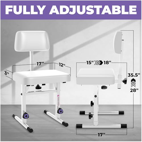 Liquid Stands White Adjustable Piano Bench with Backrest – Music Keyboard Bench Seat for Digital & Electric Pianos - Musicians Stylish Seating, Comfortable, Sturdy, Padded Cushion - Piano Stool Chair - color: White