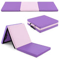 Goplus Folding Gymnastics Mat, 6’ x 2’ x 2’’ Thick Tri-Fold Exercise Tumbling Mat w/Carrying Handles, Hook & Loop Fastener, Gym mats for Home Fitness Yoga Aerobics Workouts Martial Arts - color: Purple + Pink