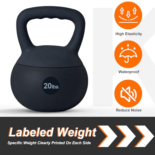 soges PVC One-Piece Kettlebell with Wide Handles, Strength Training Kettlebells 5lb to 35lb Optional for Women of Different Levels, Iron Sand Filled Soft Kettlebell - color: 20lbs - Black