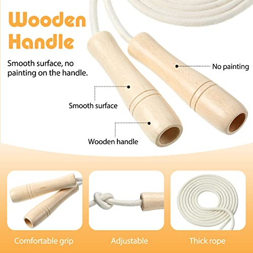 Hungdao 4 Pcs Jump Ropes for Kids with Wooden Handle Cotton Braided Adjustable Skipping Rope for Exercise Fitness Jumping Rope for Children Boys Girls Students Preschooler Outdoor Fun Activity