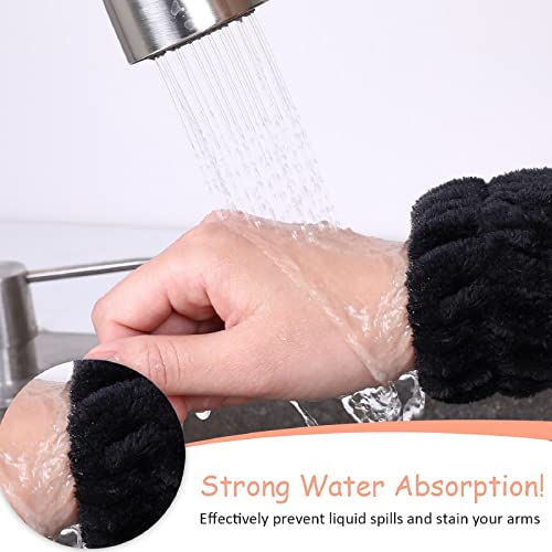 Chuangdi 4 Pairs Wrist Bands for Washing Face Wrist Spa Microfiber Wash Towel Band Scrunchies Absorbent Wristbands Sweatband for Women Prevent Liquid from Spilling(Black) - color: Black