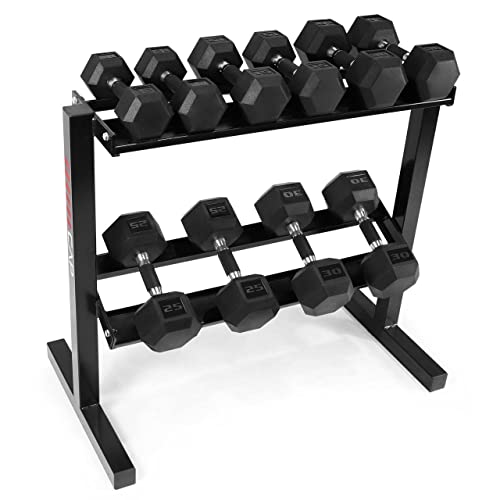 WF Athletic Supply Rubber Encased Hex Dumbbells with Rubber Grip Contoured Handle for Muscle Toning, Strength Building & Full Body Workout - color: s. 200LB Dumbbell Set w/ 2-Tier Rack