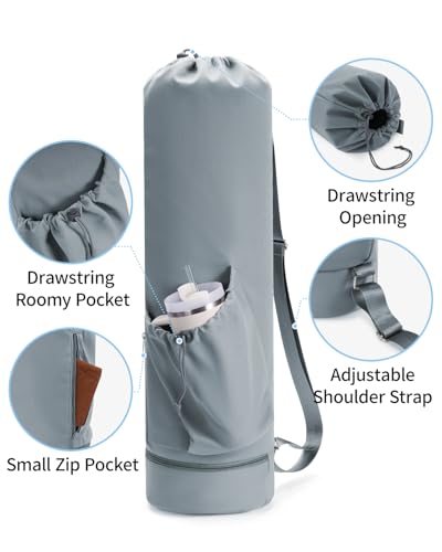 sportsnew Yoga Mat Bag with Water Bottle Pocket & Wet Pocket for Women | Yoga mat carrier fits 1/8"-3/8" yoga mats, quick-access multi-pocket organization, lightweight for gym, Pilates & studio - color: Dusty Blue, size: Large