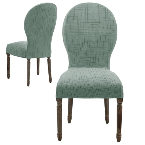 Round Back Dining Chair Cover Set 2/4/6, Curved Back Chair Covers Stretch Armless Dining Chair Slipcovers Mid Century Modern Chair Seat Protector for Kitchen, Home and Banquet (Green, Set of 2) - color: 2-green, size: Set of 2