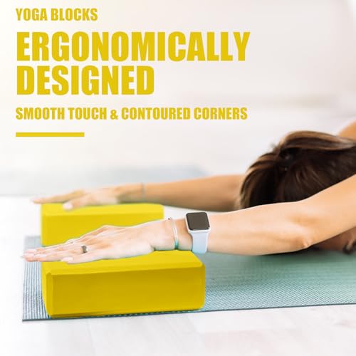 Septo 2 Pcs Yoga Blocks, 9x6x3 Inch Foam Blocks for Pilates | High density EVA foam Yoga Props lightweight non-slip surface for meditation stretching balance training - color: Yellow