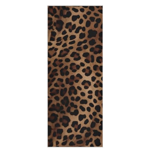 Leopard Print Yoga Mat Towel, Sweat Absorbent Hot Yoga Towel with Non Slip Grip, Soft Yoga Blanket with Travel Bag for Workout, Gym, Pilates, Fitness - 73" x 27"