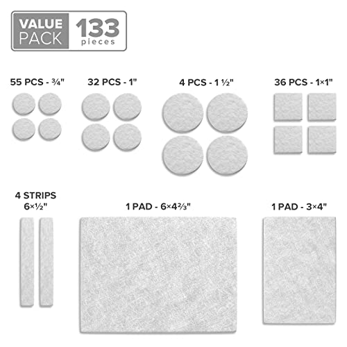 Felt Furniture Pads X-PROTECTOR 133 PCS - Premium Furniture Pads for Hardwood Floors - White Felt Pads for Furniture Feet - The Best Chair Leg Floor Protectors - Protect Your Hard Floors! - size: 133 PCS White, Round & Square