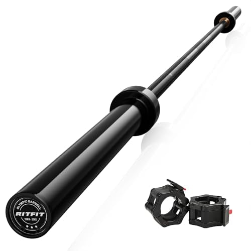 RitFit Elite 7ft Olympic Barbell, Robust 45lb Barbell for Weightlifting and Powerlifting, Superior Olympic Bar with Exceptional 500lbs Load Capacity, Weight Bar for 2” Standard Plates - color: Black, size: 7 ft 500 lb 45 lb with Collar