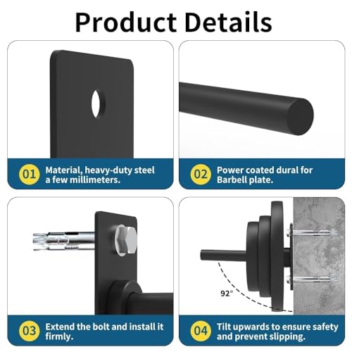 Wall Mounted Weight Plate Holder for 1" Plates, Heavy Duty Steel Powder Coated with Rubber Pads, Space Saving No Assembly Needed Tilt Up Design for Home Gym Wall Storage - size: 1 Inch