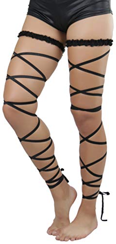 ToBeInStyle Women's Leg Wraps Ravewear Dancewear Elastic Straps Party Garter Music Festivals Costume Accessory Thigh High - color: Garter Wrap - Black, size: One Size