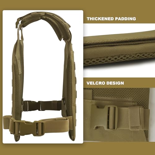 Adjustable Weighted Vest for Men Women – Tactical Vest for Rucking, HIIT & CrossFit, Fits 10x12 Plates, 600D Breathable Weight Vest & Exercise Vest for Strength Training, Weights Not Included - color: Khaki
