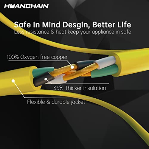 HUANCHAIN Outdoor Extension Cord 100 ft Waterproof, 16/3 Gauge Flexible Cold-Resistant Appliance Extension Cord Outside, 10A 1250W 16AWG SJTW, 3 Prong Electric Cable Yellow, ETL