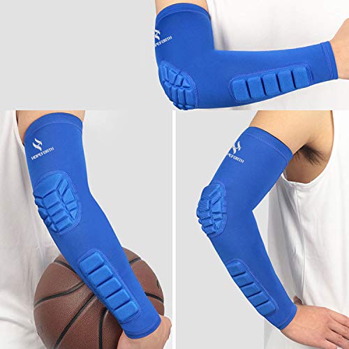 2PCS Padded Elbow Forearm Sleeves Compression Arm Protective Support - color: Blue Padded Elbow Forearm, size: Small