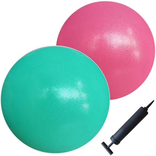 AppleRound Exercise Ball with Pump, 9-Inch Small for Pilates, Yoga, Core Stability - Choose: [Pack of 1 Ball + 1 Pump] or [Pack of 2 Balls + 1 Pump] - color: Pink x1 + Turquoise x1