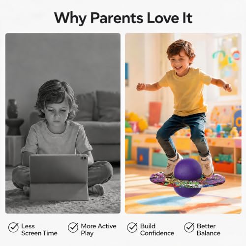Pogo Ball for Kids & Adults Up to 200 lbs, Balance Toy for Indoor Outdoor | Balance Coordination Bounce Board Pop Ball Cool Fun Challenge Indoor Outdoor Toys Pogo Jumper Birthday Gifts for Boys Girls - color: purple