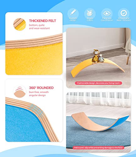 35" Balance Board Kids | Montessori Wobble Board for Toddlers Ages 3-5, Natural Wood Open-Ended Waldorf Sensory Toy for Indoor & Outdoor Play, Core Balance Trainer, Birthday & Christmas Gift 2026 - color: Original Wood + Blue Felt