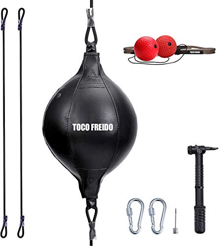TOCO FREIDO Double End Punching Ball, Speed Bag with Difficulty Levels Boxing Reflex Ball with Headband, Perfect for Reaction, Agility, and Hand Eye Coordination Training - color: Black/Red/Silver