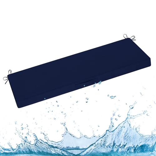 downluxe Outdoor Bench Cushion Waterproof, 48 x 18 Inch Patio Furniture Cushions with Adjustable Ties & Portable Handle, Porch Swing Cushions, Bench Cushions for Outdoor Furniture, Navy - color: Navy, size: 48x18x3 Inch