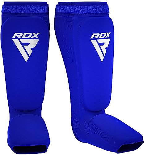 RDX Shin Guards Kickboxing Muay Thai, SATRA Approved, MMA Leg Instep Protection Pads, Sparring Training Martial Arts Boxing, Elasticated Padded Protector, Karate BJJ Taekwondo Gear, Men Women - color: Blue White, size: Large