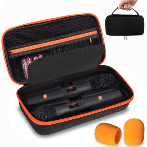 Wireless Microphone Case Compatible with JBL Wireless Two Microphone System, Dual Wireless Microphone Case for Party Box, Singing Karaoke for JBL Mic, Receiver, Adapter, AA Batteries-Orange (Box Only) - color: Organge