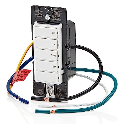 Leviton Countdown Switch for lights, attic, heaters, pool pumps, 15-30 min, 1-2 hour, Neutral Wire Required, 20A, 1 HP/16A Fan/Motor, Single Pole, Multi-Way or Multi-Timer, DT202-1LW, White - style: 1-2 hour, Neutral Wire Required