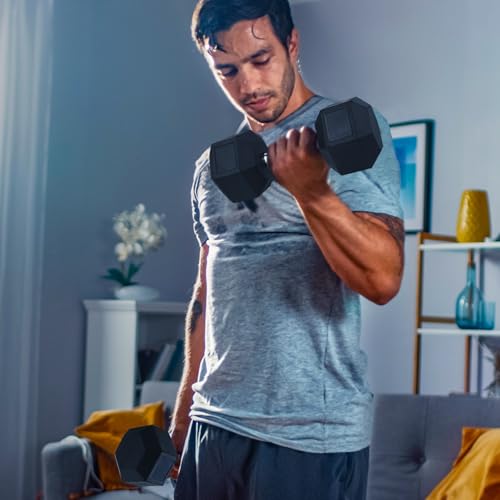 LIFERUN Rubber Grip Dumbbells Rubber Coated Cast Iron, with Anti-Slip Hex Black Dumbbell, Free Weights Dumbbell Set, 60lb/ 65lb/ 70lb/ 75lb dumbbell Single - style: 60lb