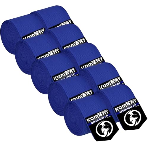 KOMBAT USA 180" Boxing Wraps for Men & Women – Hand Wraps for Boxing Gloves, Muay Thai Wraps, Vendas para Boxeo, Thumb Loop, MMA & Kickboxing Hand Wraps Boxing Training Gear - color: Pack of 5 Blue