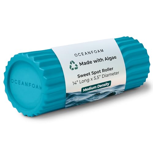 Oceanfoam Sweet Spot Medium Exercise Foam Roller 14"x5.5" – Medium Density Travel Foam Roller for Physical Therapy, Deep Tissue Massage, Yoga, Pilates, Classic Exclusive Wave Texture (Miami Blue) - color: Miami Blue