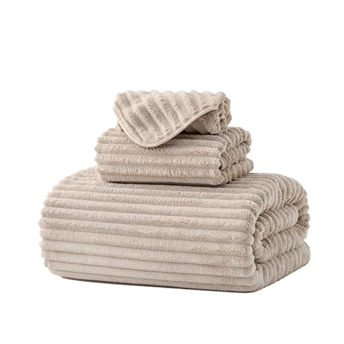 3 Piece Bath Towel Set, 40"x80"Microfibers Bath Sheets,Beige | 1Bath towels 1Hand towels 1Washcloths，Extra-large size，Big and Tall users，Quick dry，Highly Absorbent，Spa Gym - color: Beige, size: 3 Piece Towel Set