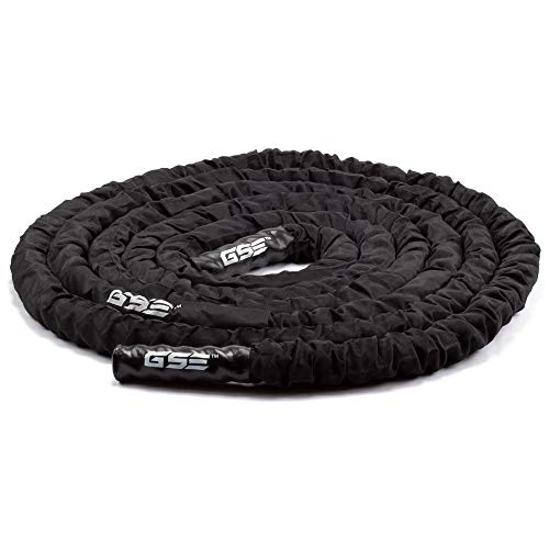 GSE Games & Sports Expert Gym Battle Rope, Heavy-Duty Workout Ropes for Indoor & Outdoor Workout, Exercise Rope for Strength Training - 30,40,50 Feet Lengths Available - color: Black with Sleeve, size: 30ft x 1.5"