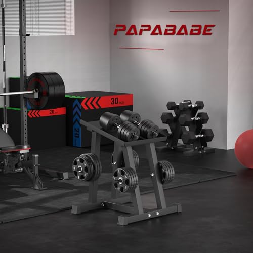 PAPABABE Adjustable Dumbbell Stand with 1 inch Plate Tree, Heavy-Duty Dumbbell Column Rack with 500LB Capacity - Compact Space-Saving Design, Anti-Tip Base & Ergonomic Height for Home Gym Organization