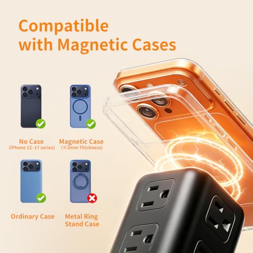 Extension Cord with Multiple Outlets, SMALLRT Power Strip Tower, Outlet Extender with 12 AC Outlets 4 USB, 6.5FT Extension Cord for Home Dorm Room, Office Supplies, Overload Protection - color: Black, size: 6.5 Ft with wireless charging