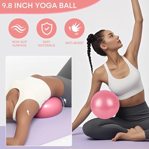 13 Pcs Pilates Essentials Kit for Women, Home Workout Equipment Set with 9.8” Ball, Magic Circle, Accessories, Perfect for Beginners to Toning & Fitness, Pink - color: Pink