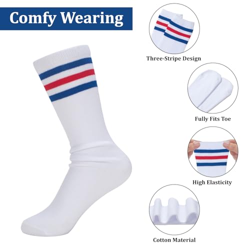 ONUPGO 5 Pieces Kids Sweatbands Soccer Socks Set - Sports Headband, Wristbands, Striped High Socks for Kids, Youth,Toddler & Baby - Football, Basketball, Running, Cycling, Tennis - color: Red/White/Blue