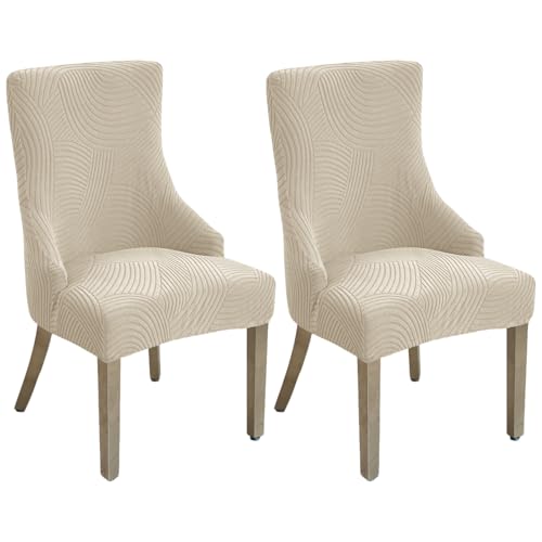 Wingback Dining Chair Covers Stretch Wing Back Side Chair Slipcover Accent Chair Cover Slipcover with Arm Chair Protector Cover for Dining Living Room (Beige, 2PCS) - color: A- Beige, size: 2 PCS