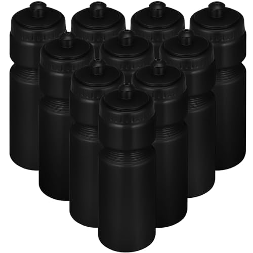 Sunnyray 10 Pcs Squeeze Sports Water Bottle 23 oz Reusable Blank Plastic Sports Water Bottle with Pull Top Cap for Adults Fitness Bike, Dishwasher Safe(Black) - color: Black