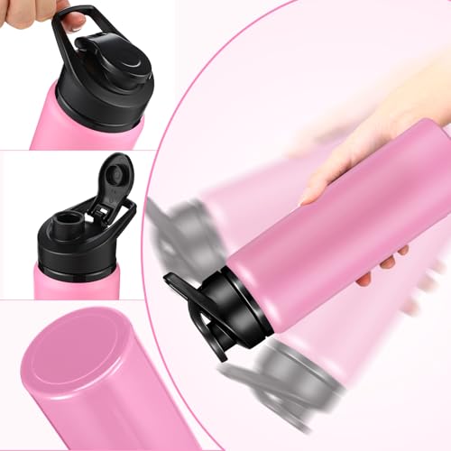 Mimorou 25oz Reusable Aluminum Water Bottles Bulk Multicolor Outdoor Sports Water Bottles for Travel, Gym, Hiking, Cycling, Camping, Fishing, Snap Lid - color: Pink