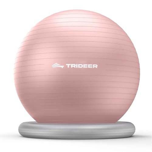 Trideer Yoga Ball Chair with Base for Office Desk, Exercise & Stability Ball Seat, Pilates Ball for Core Training, Pregnancy Ball, Back Pain Relief & Active Sitting - color: Pink, size: XL(27-30ines/68-75cm)