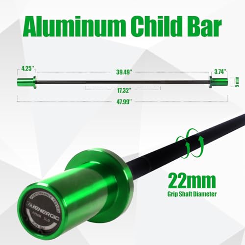 Kids Barbell 5LB Mini Barbell Bar 4ft for Beginner Women & Kids Weighted Bar, Compatible with 2-Inch Weight Plates, for Strength Training Gym Weight Lifting - color: Black&Green