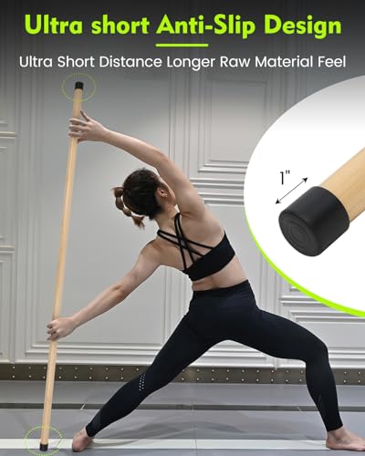 P Polerden Yoga Stick, 5ft Exercise Stick for Mobility, Stretching Stick with Non-Slip Ends, Exercise Dowel for Pilates, Balance Pole and Stretch Bar for Stretching Equipment - size: 1 PCS 58 inches Natural Bamboo
