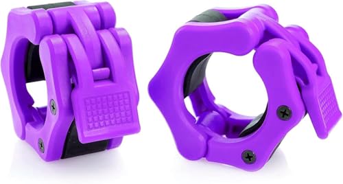 USA Made Olympic Barbell Collar 2 inch Quick Release Pair of Locking 2" Pro Weight Bar Plate Locks Clamp Clips for Workout Weightlifting Fitness Training - color: Purple Matte, style: Classic Imported