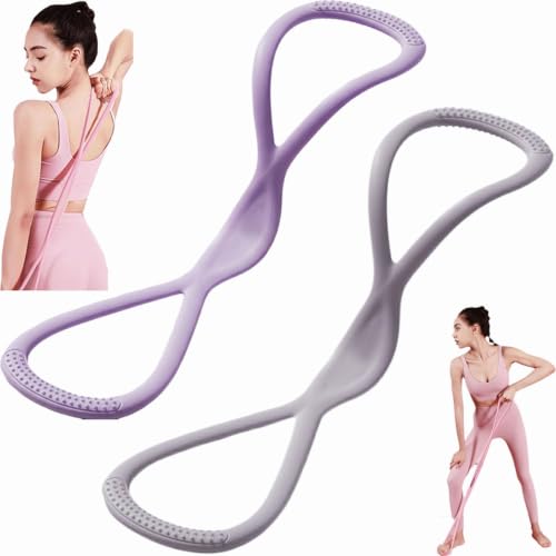 Resistance Bands with Handles,Figure 8 Resistance Band Elastic Fitness Bands Exercise Band for Home Yoga Gym Workout - color: Purple-15LB+Grey-25LB