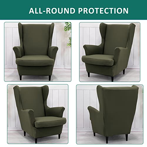 NILUOH Wingback Chair Cover 2-Piece Soft Stretch Wing Chair Slipcover Solid Color Armchair Sofa Couch Cover Furniture Protector with Elastic Bottom for Living Room Bedroom (Gray-Green) - color: Gray-green