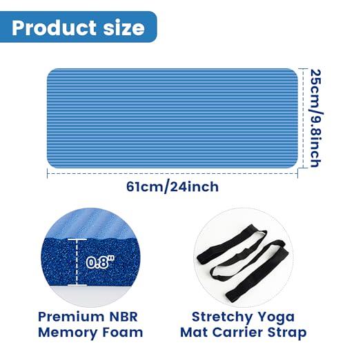 Yoga Knee Pad Cushion, 24 x 9.8 x 0.8 in Thick Mini Yoga Mat, Odor-Free NBR Workout Mat with Storage Strap, Small Exercise Mat for Yoga, Pilates, Kneeling, Planks & Home Gym - color: Blue
