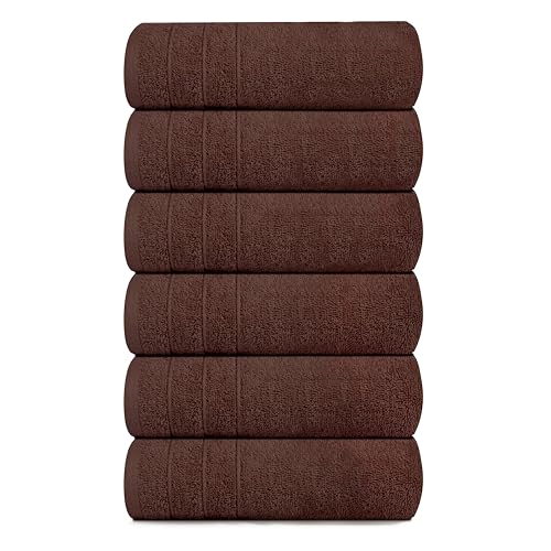 Tens Towels Pack of 6 Hand Towels, 100% Cotton, Lighter Weight, Quick to Dry, 16 x 28 Inches, Super Soft & Absorbent, Perfect for Bathroom & Kitchen (Brown) - color: Brown