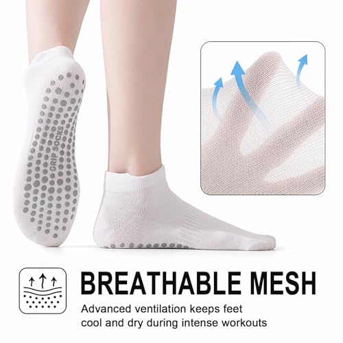 5 Pairs Pilates Socks with Grips for Women Non Slip Grip Yoga Crew Socks for Barre Hospital Barefoot - color: B - Purple White Pink Gray Black