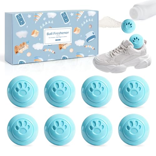 SCENTORINI Shoe Deodorizer Balls, 8 Pack Baby Powder Scent Sneaker Deodorizer Balls, Odor Eliminator for Smell Shoes Boots, Long Lasting Shoe Freshener for Gym Bags, Drawers and Small Spaces